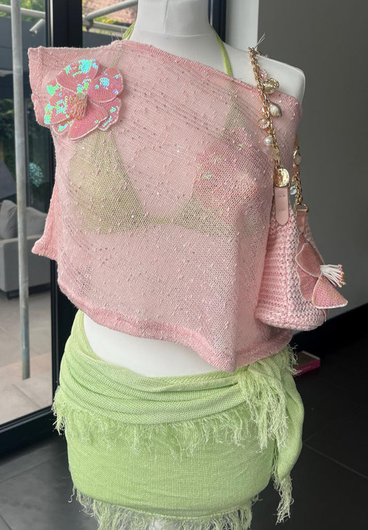 Pink flora poncho cover up