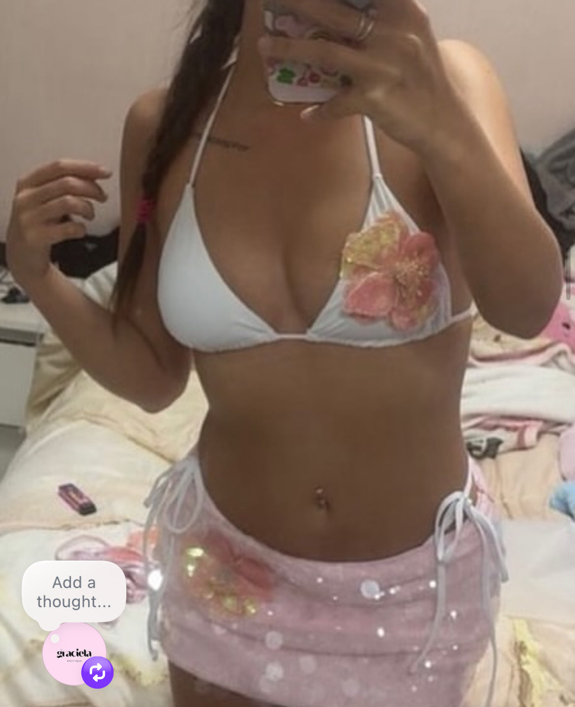 White / pink flora bikini