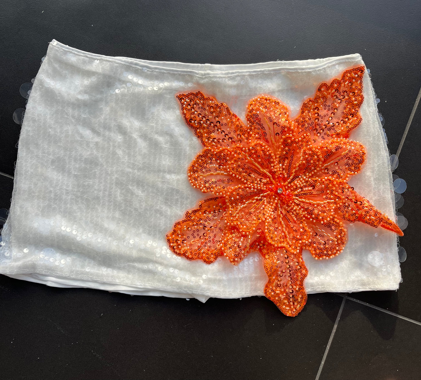 White / orange Gracie sequin skort