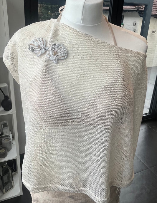 Beige beaded seashells poncho cover up