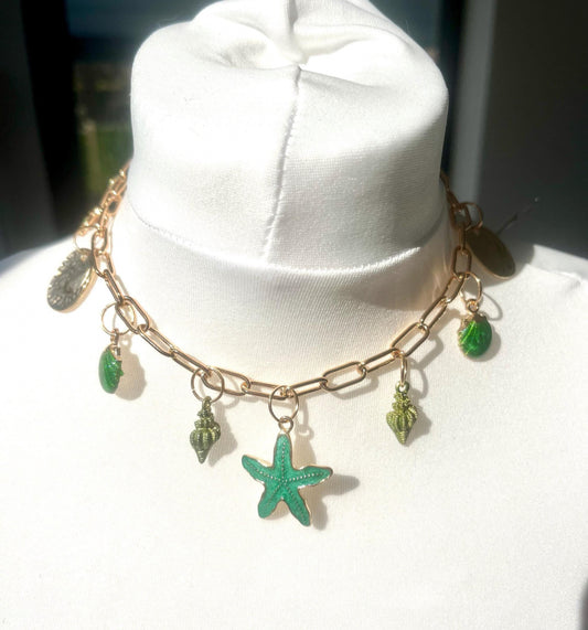 Green starfish charm necklace