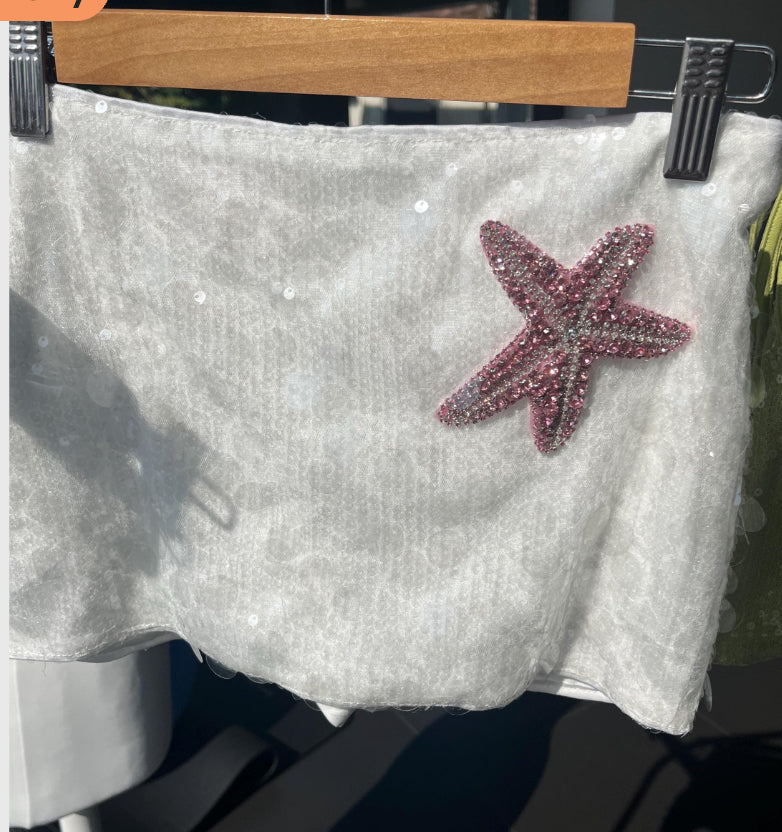 White / pink Gem starfish sequin skort
