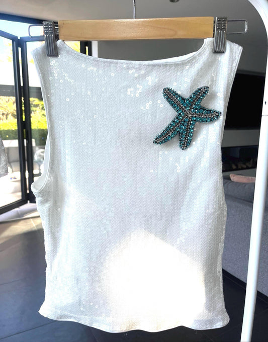 White / blue Gem starfish Tank top ONLY