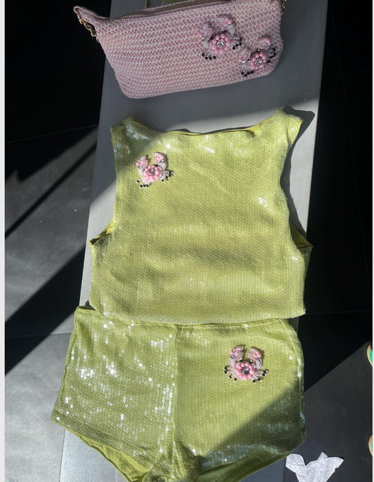 Matcha pink crab Tank & shorts SET