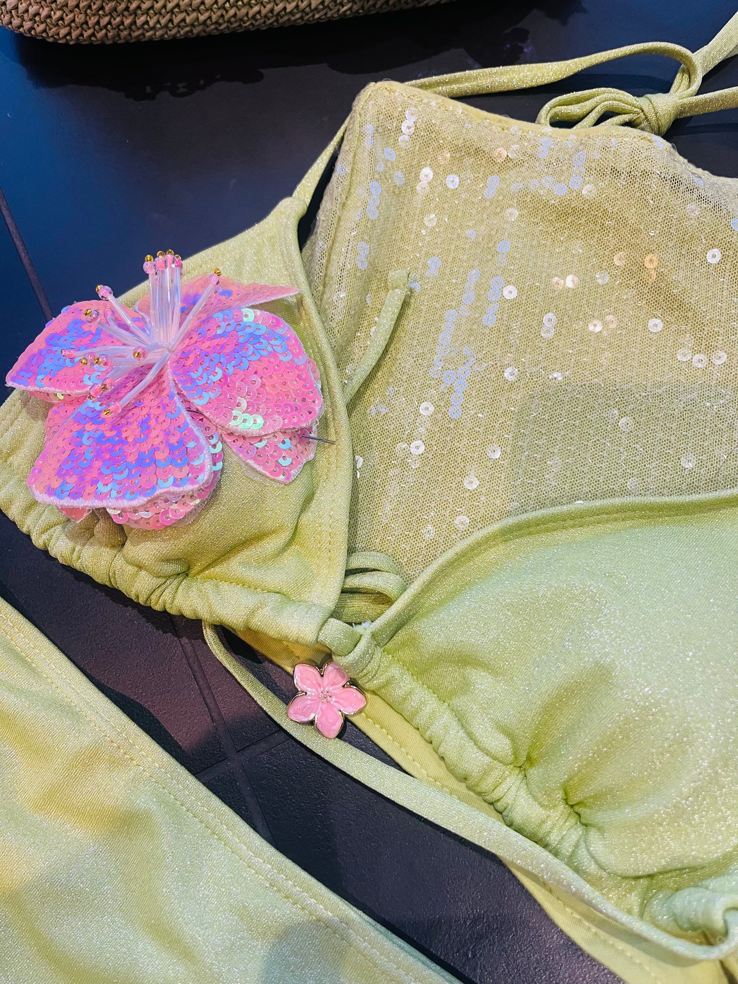 NEW style Matcha / pink flora bikini