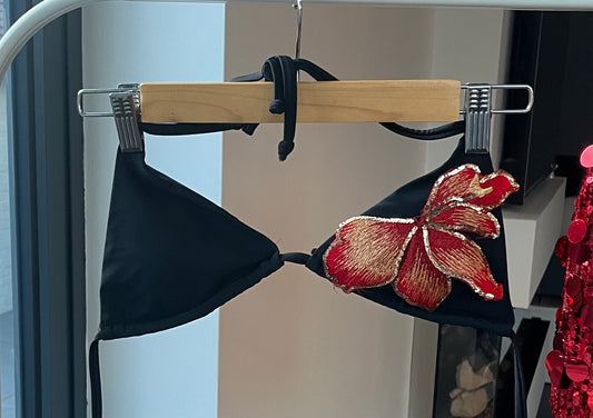 Black red blossom bikini