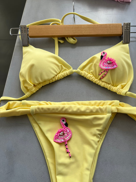 Yellow flamingos bikini