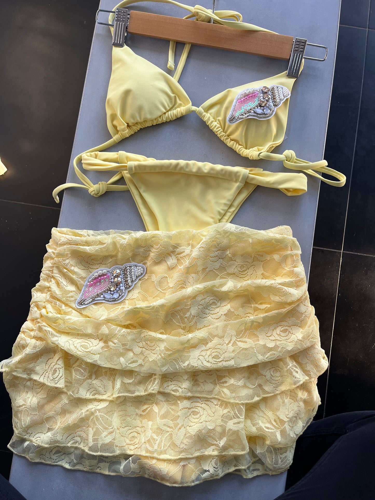 Yellow beaded shell bikini