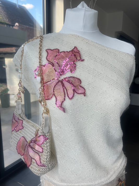 Beige Candy blossom poncho cover up