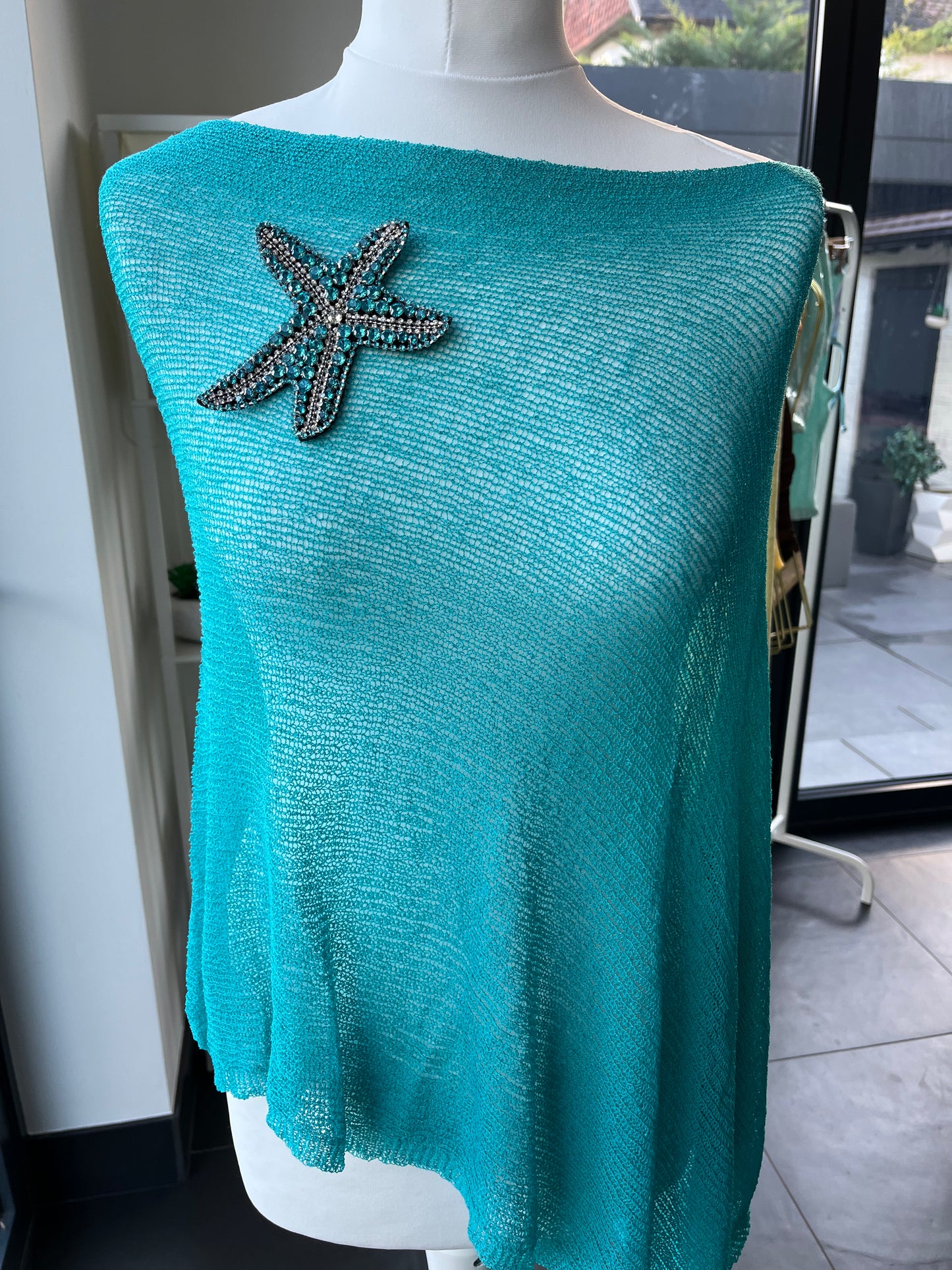 Teal blue gem starfish poncho cover up