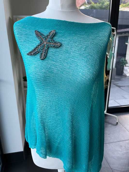 Teal blue gem starfish poncho cover up