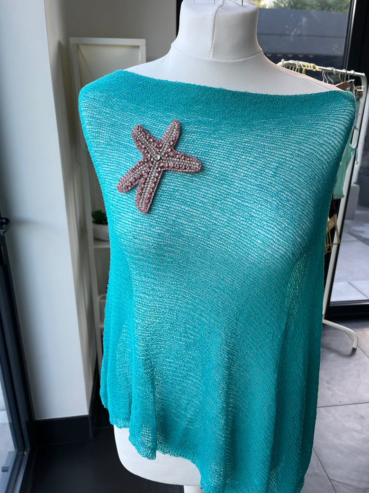 Teal pink gem starfish poncho cover up