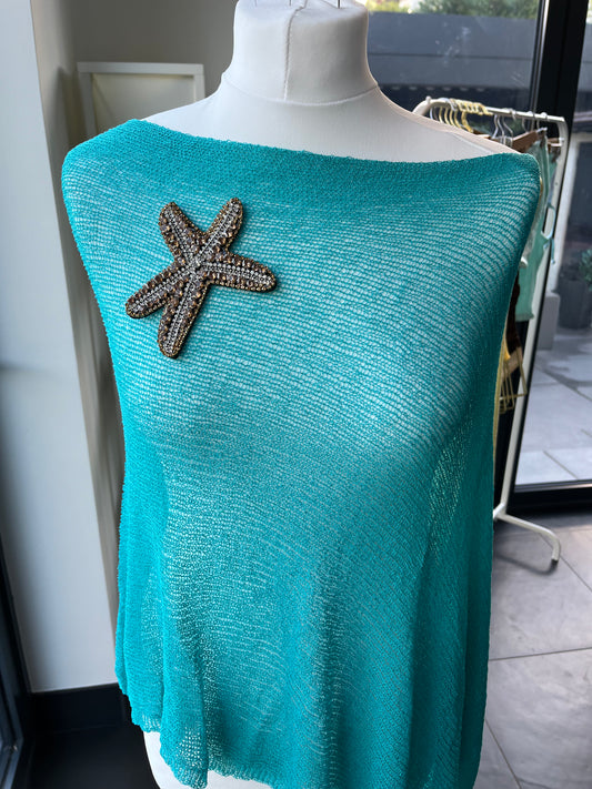 Teal gold gem starfish poncho cover up
