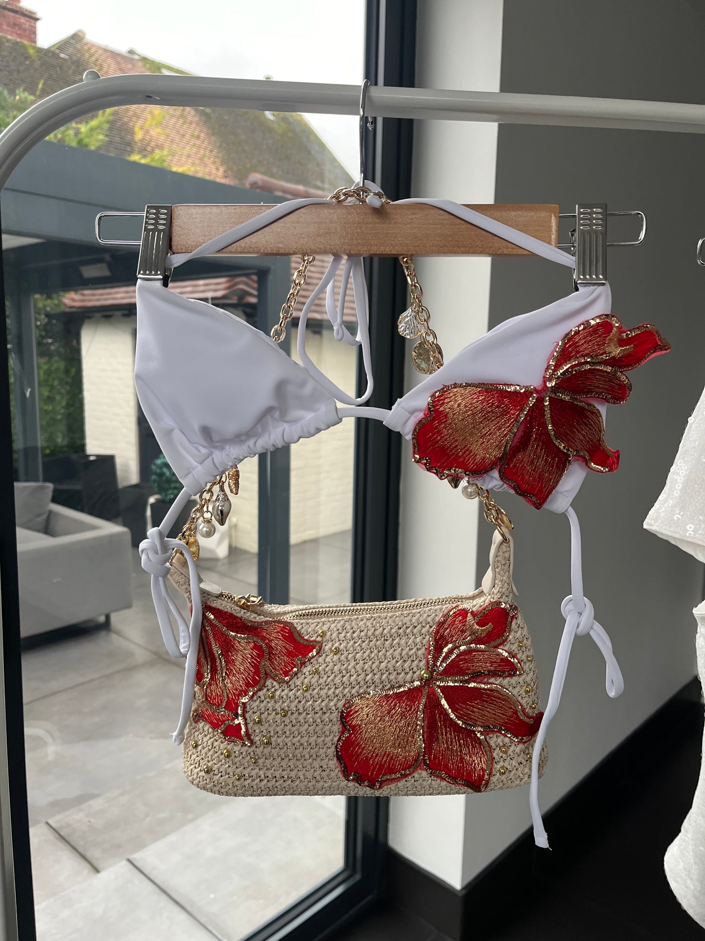 White red blossom bikini