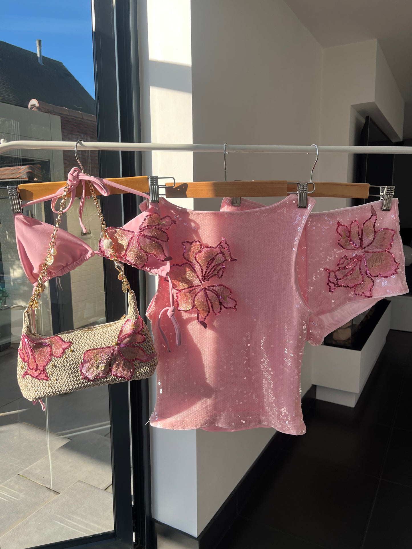 Pink candy blossom sequin shorts ONLY
