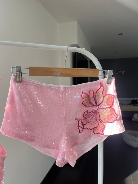 Pink candy blossom sequin shorts ONLY