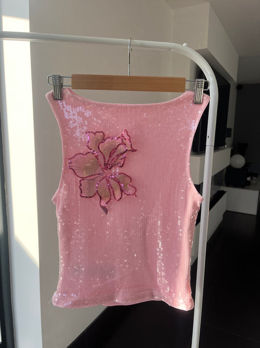 Pink candy blossom sequin Tank top ONLY