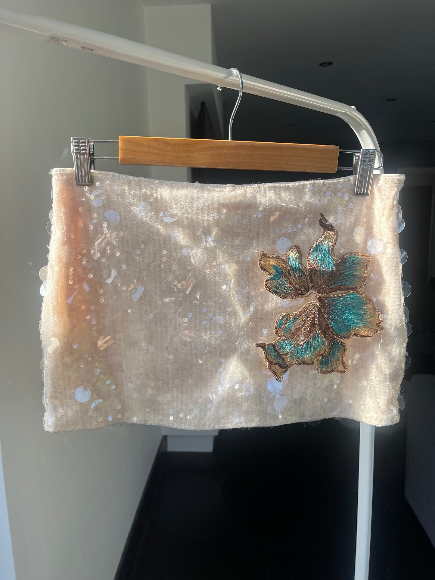 Beige Teal blossom sequin skort