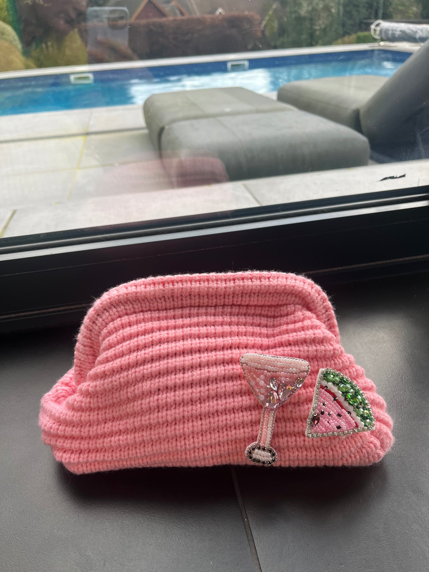 Pink melon martini clutch bag