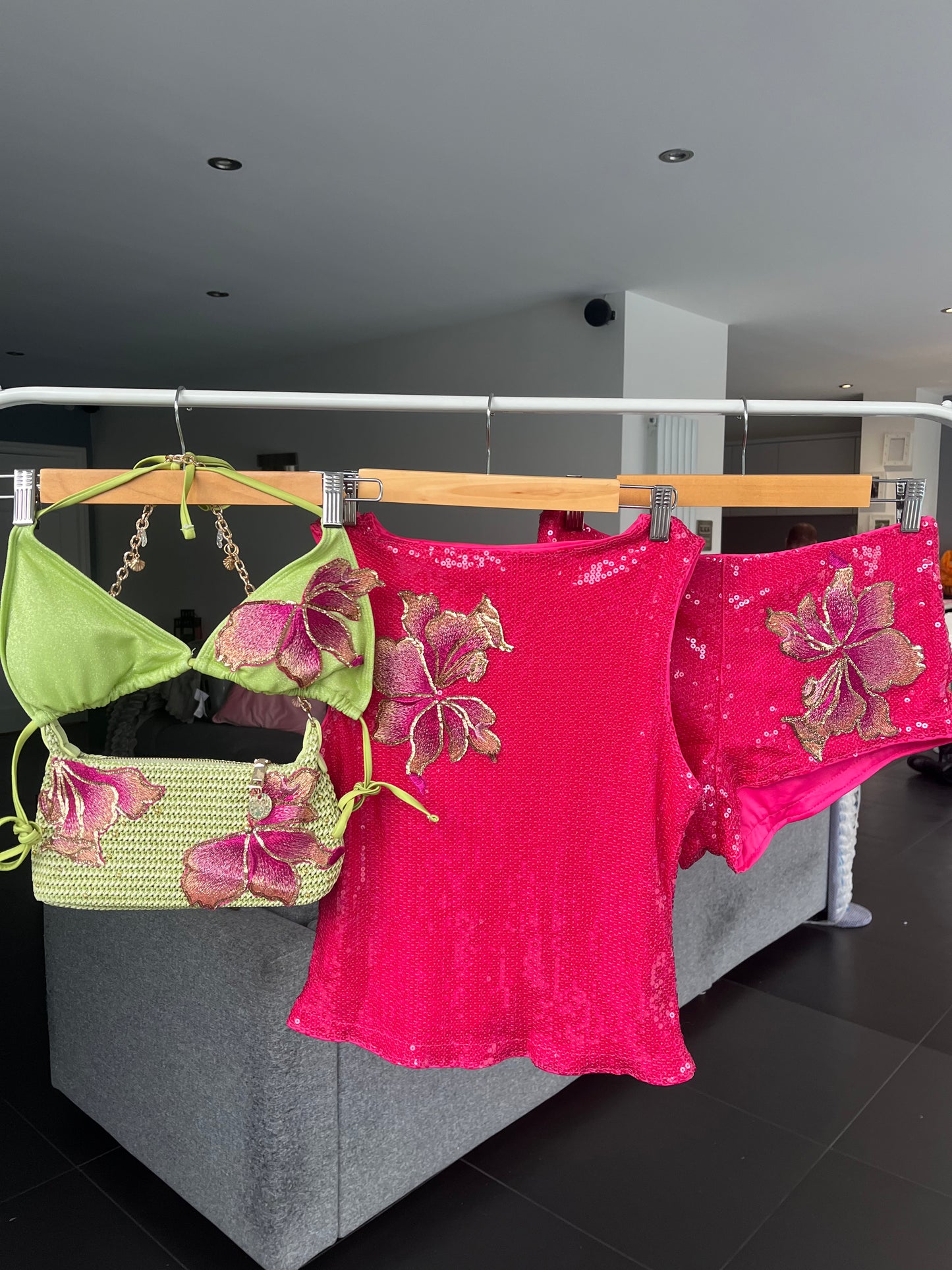 Hot Pink blossom sequin Tank top ONLY