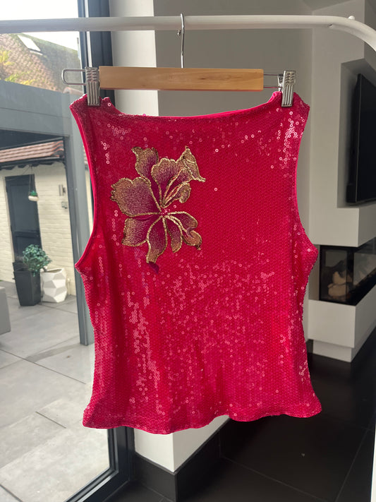 Hot Pink blossom sequin Tank top ONLY