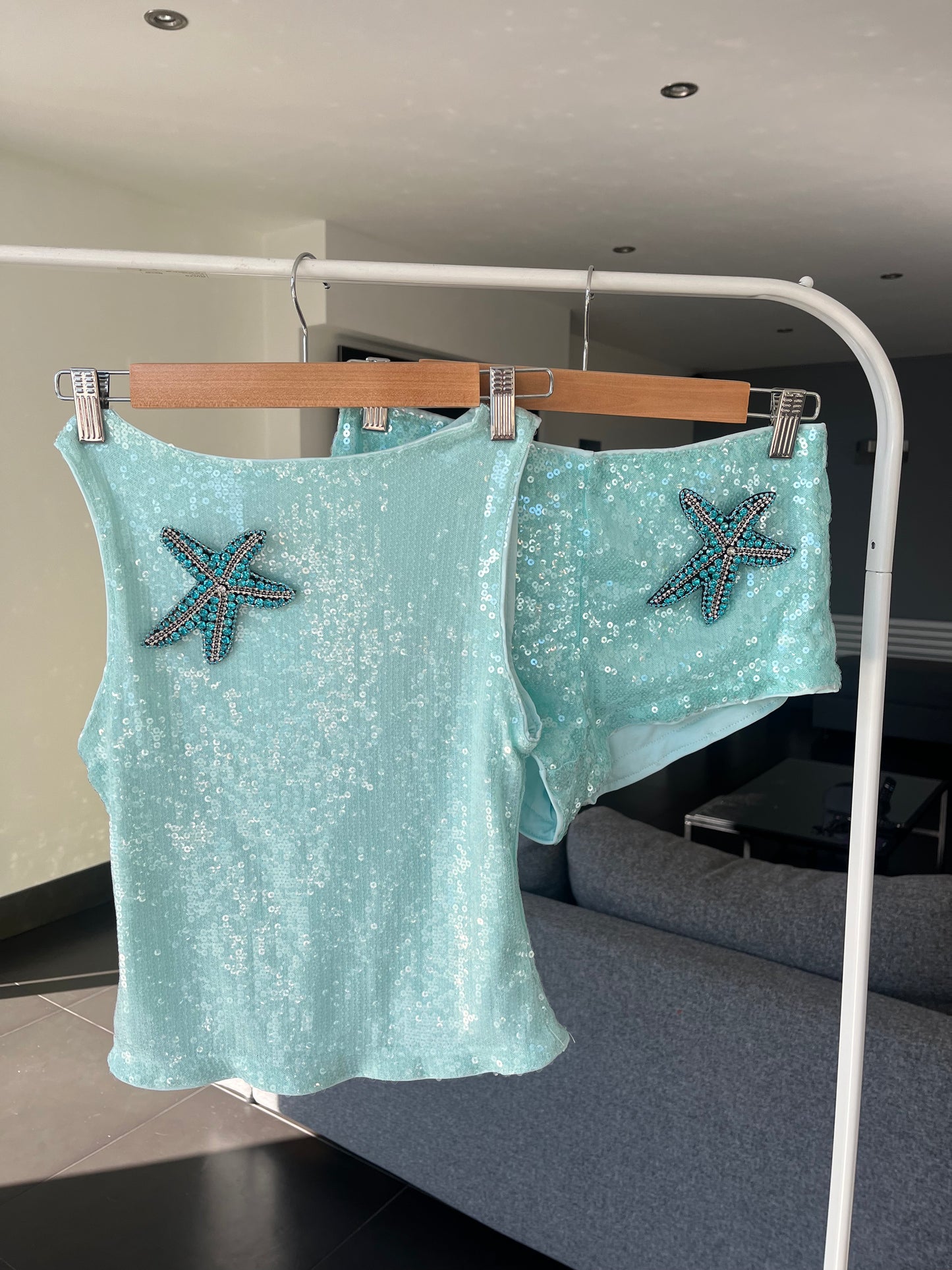 Aqua / blue Gem starfish Tank & shorts SET