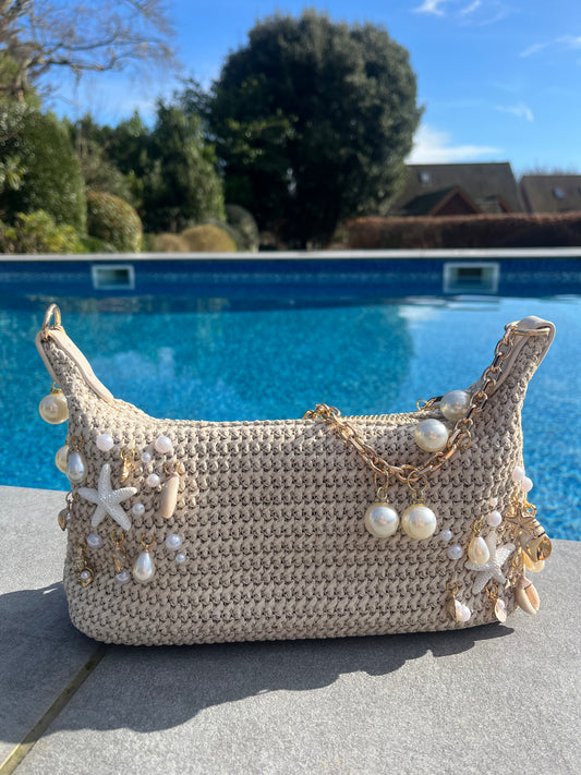 Beige starfish and shell  charm bag