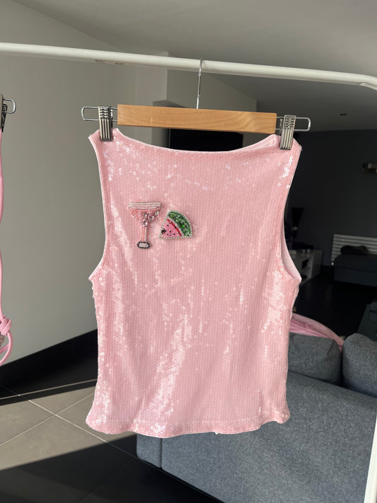 Pink melon martini sequin tank TOP ONLY