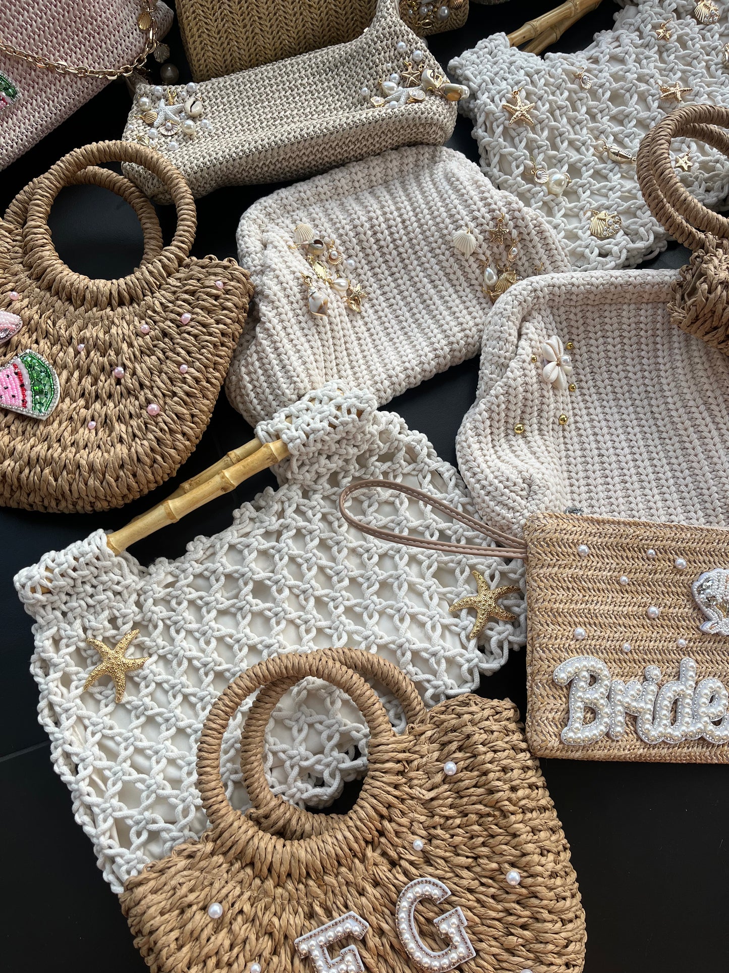 White woven charm bag