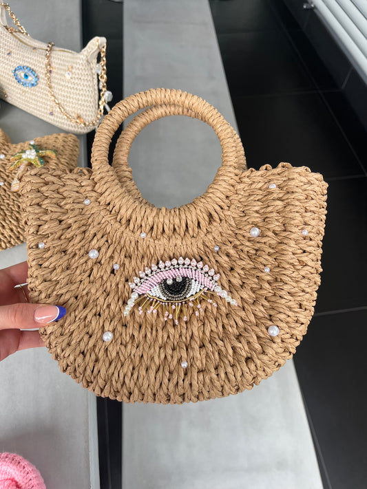 Pearled eye beach bag