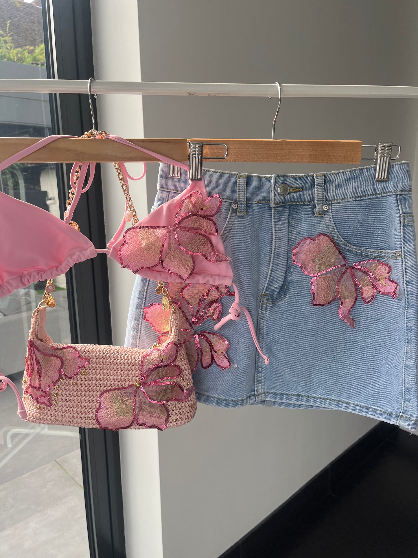 Candy blossom denim skirt