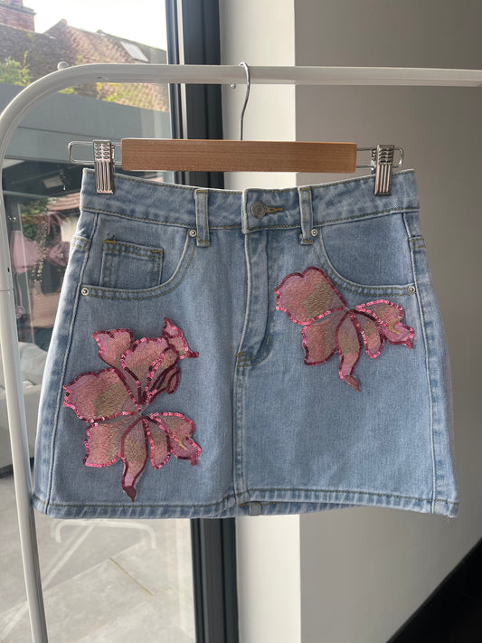 Candy blossom denim skirt