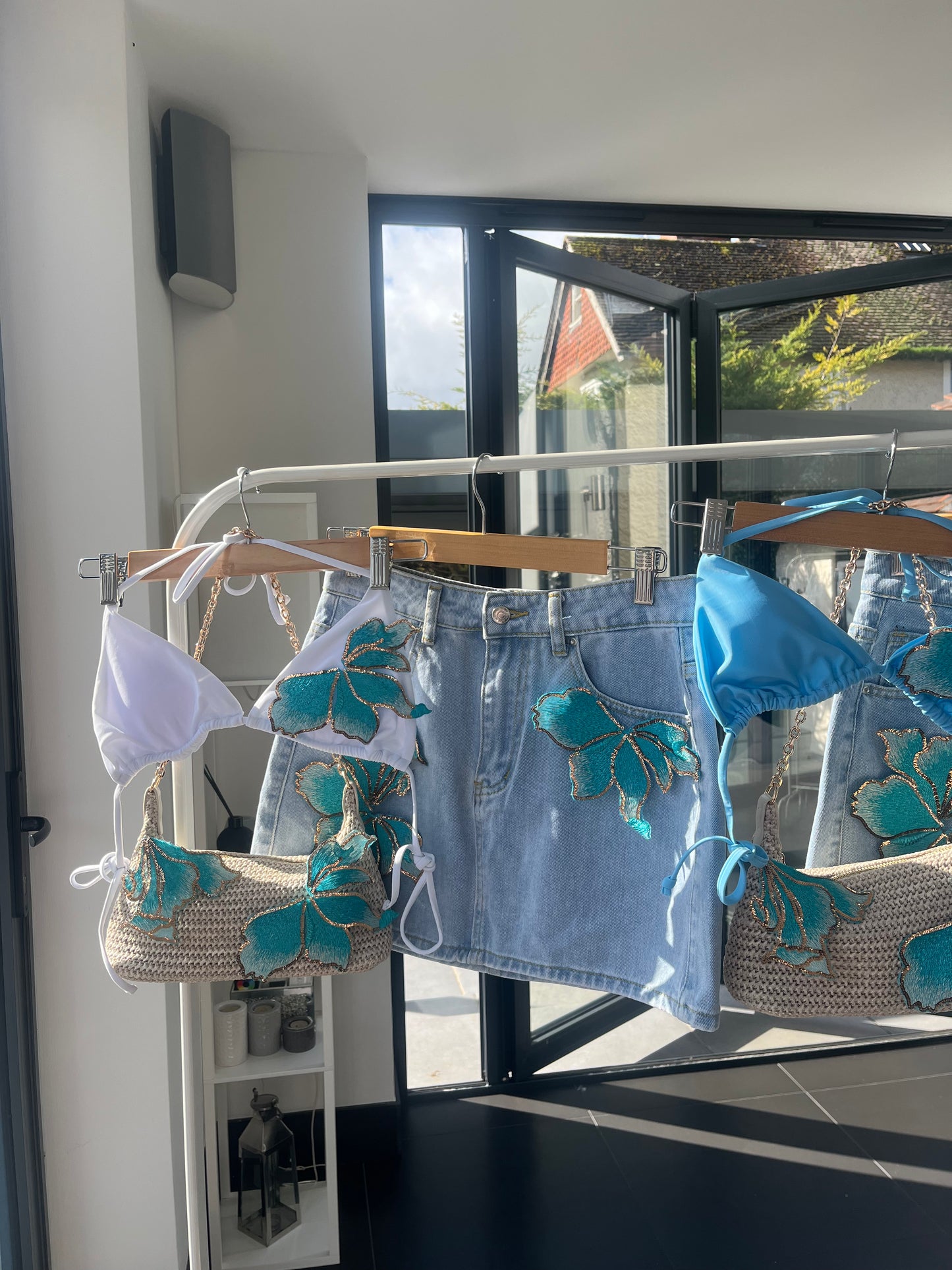 Ocean blossom denim skirt