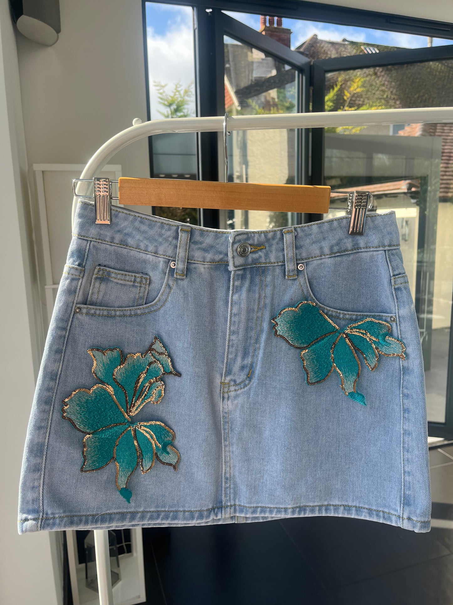 Ocean blossom denim skirt