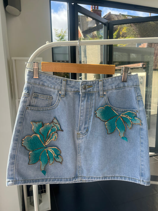 Ocean blossom denim skirt