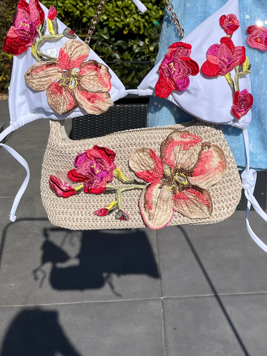 Beige/red rosalia charm bag
