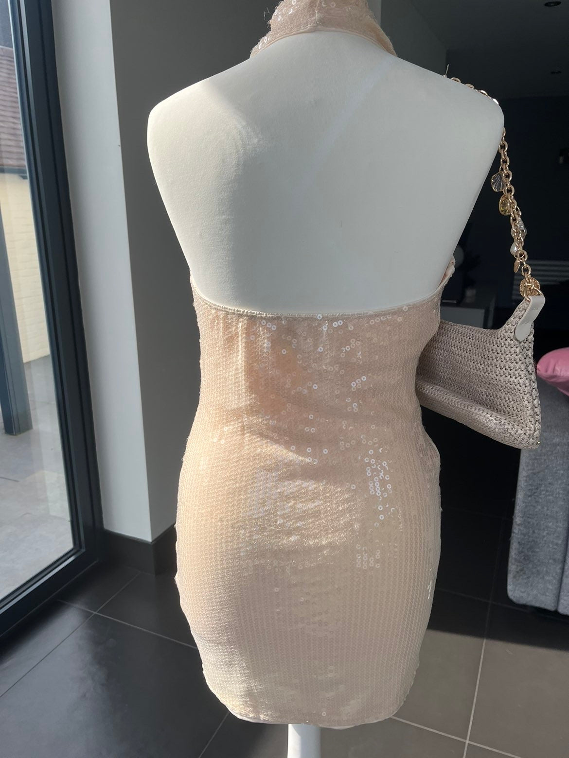 Beige Candy blossom sequin dress