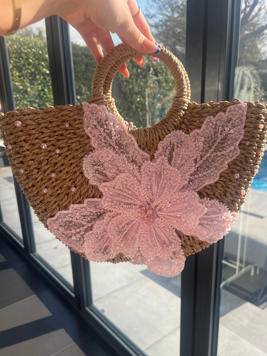 Pearled pink Gracie beach bag