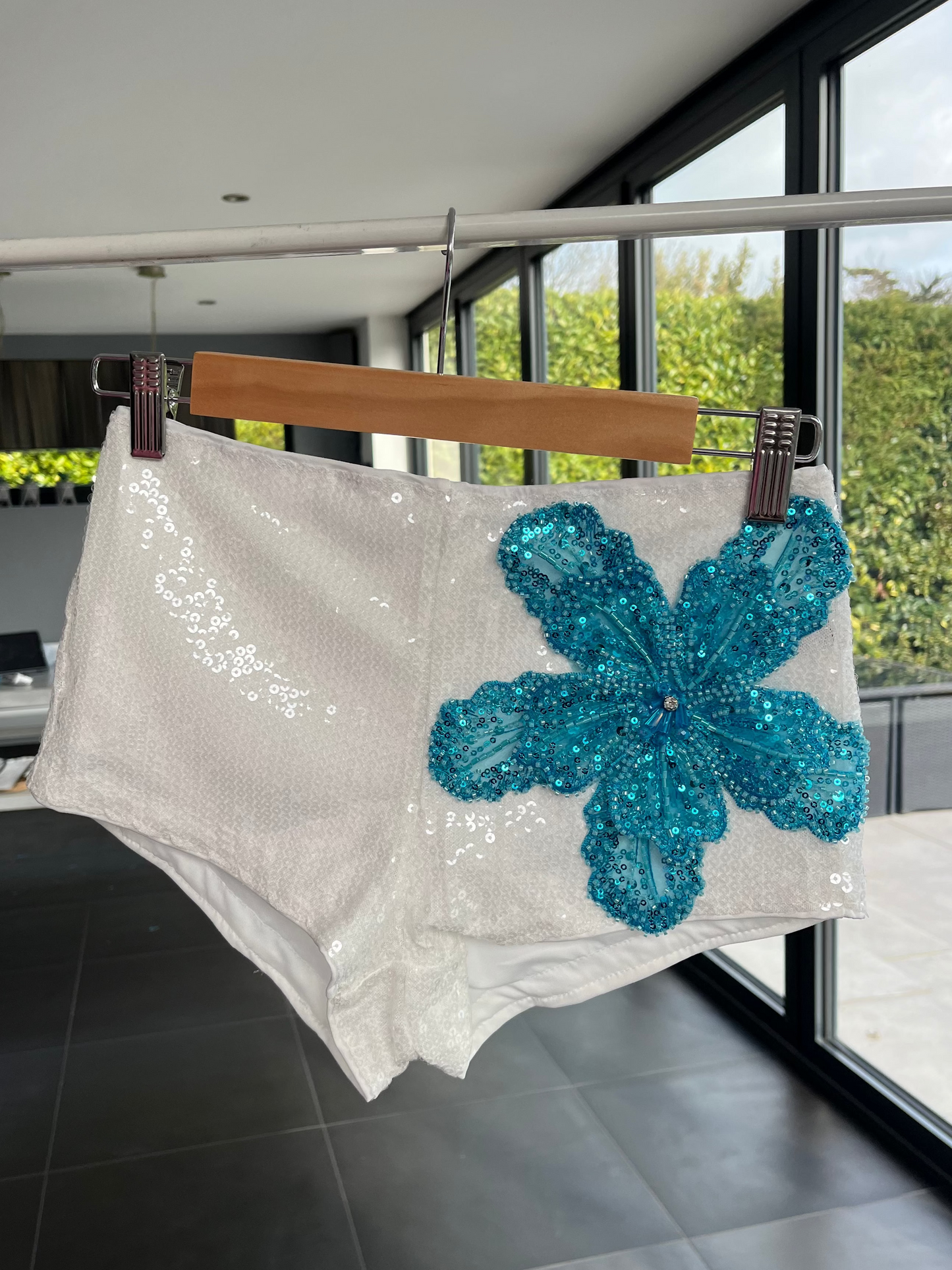 White/blue Gracie sequin shorts ONLY
