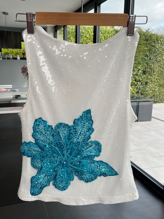 Ready to ship-White/blue gracie tank S (8)
