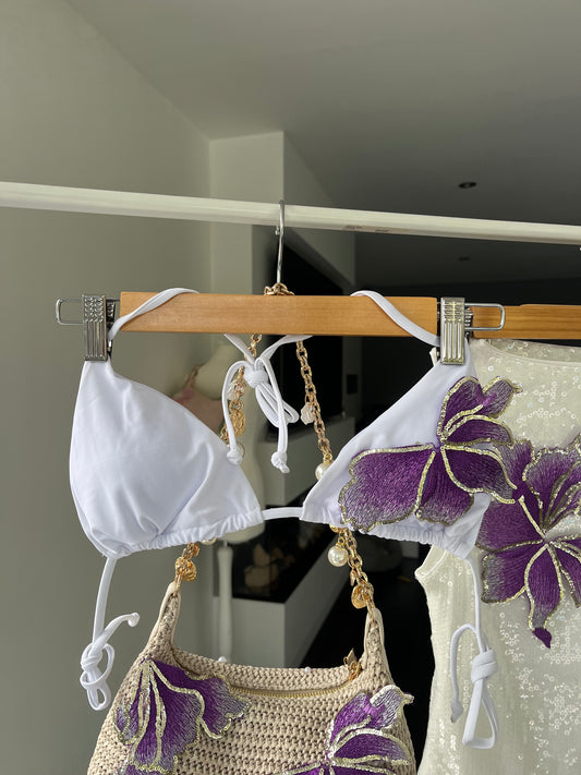 White violet blossom bikini