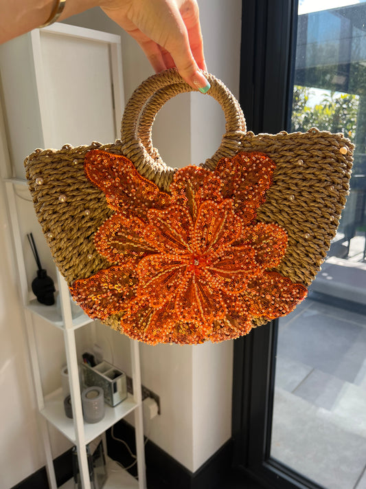 Pearled Orange Gracie beach bag