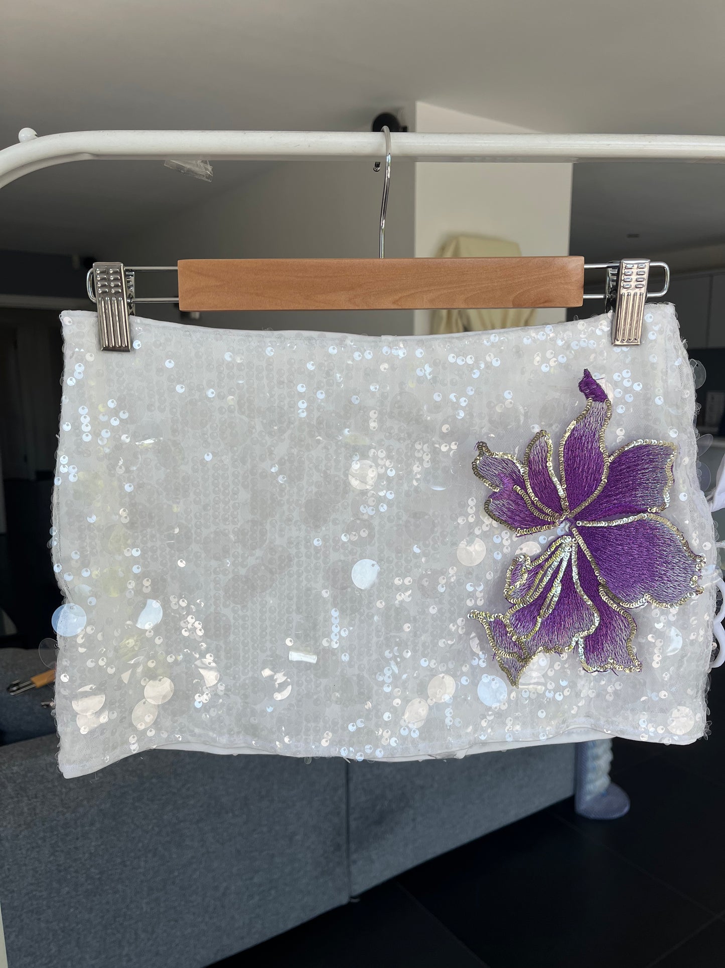 White/ violet blossom sequin skort