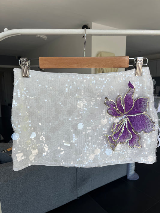 White/ violet blossom sequin skort