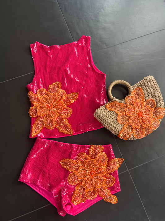 Hot pink / orange Gracie sequin tank n shorts SET