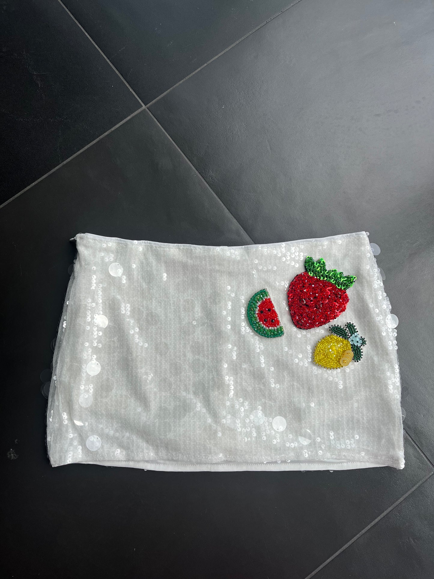 White summer fruits sequin skort