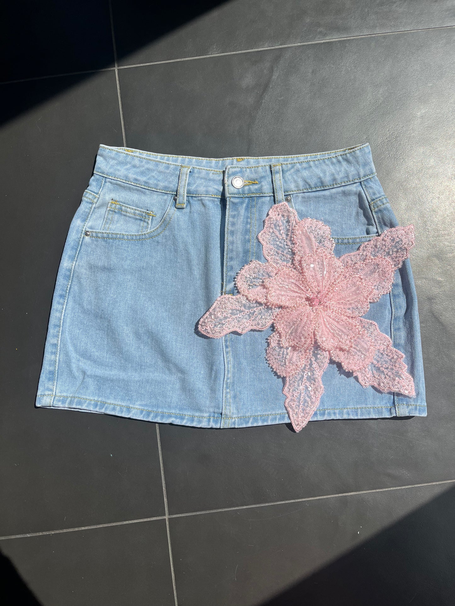 Pink gracie denim skirt