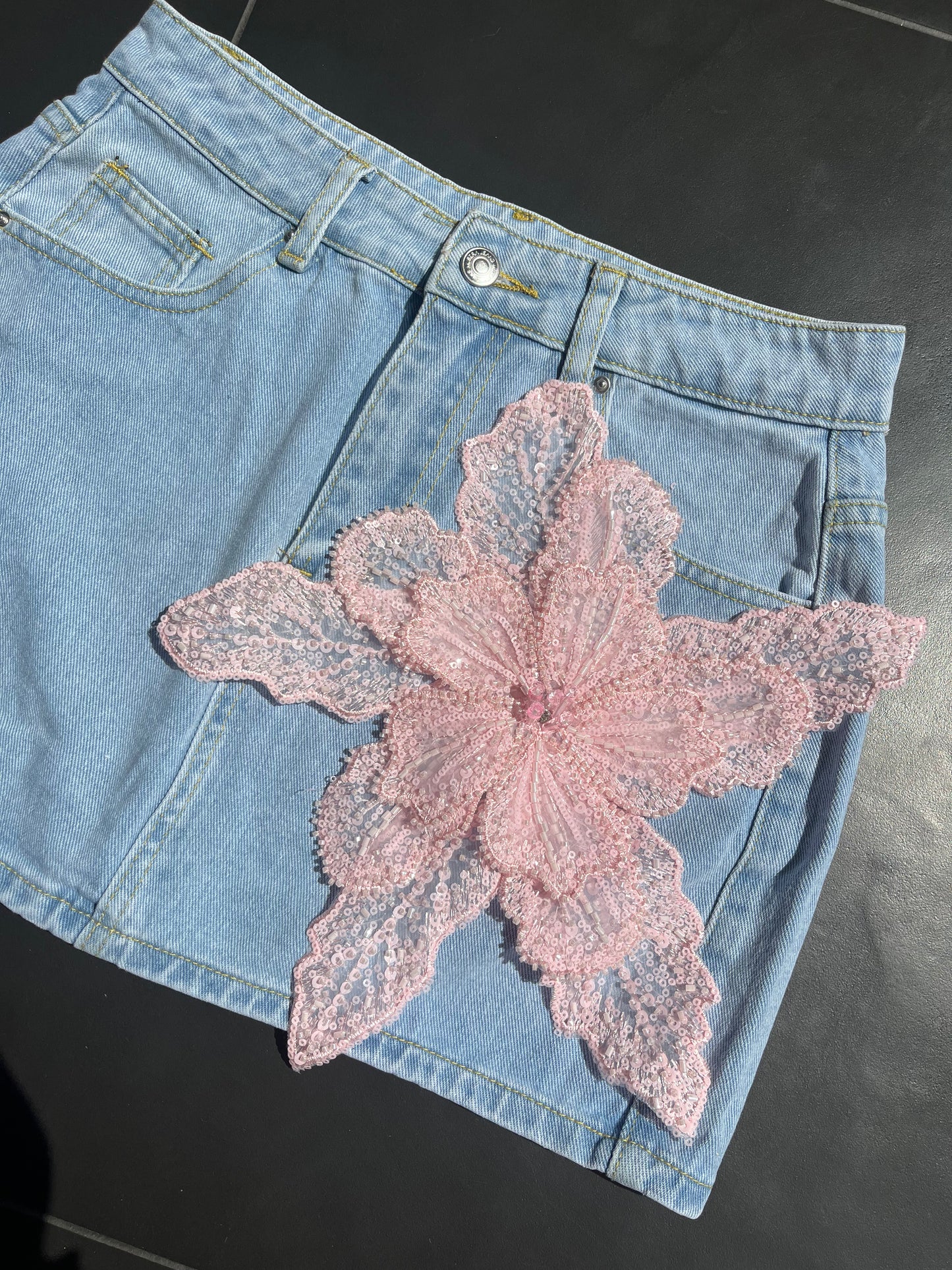 Pink gracie denim skirt