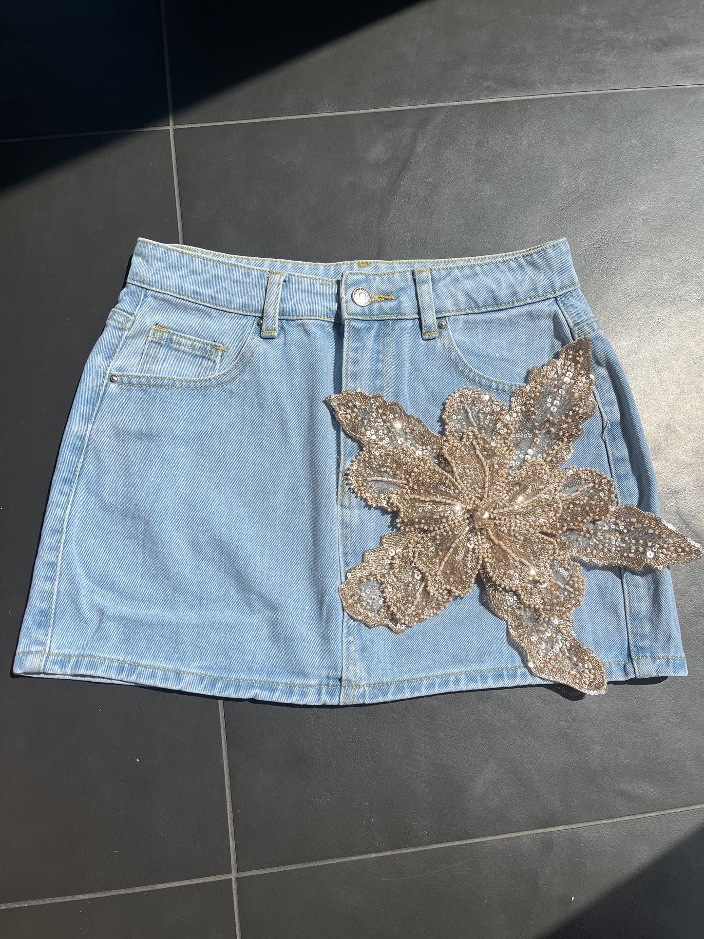 Beige gracie denim skirt