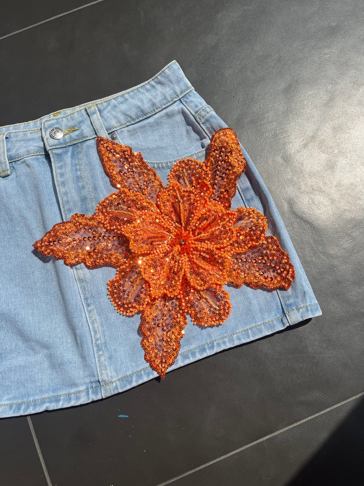 Orange gracie denim skirt